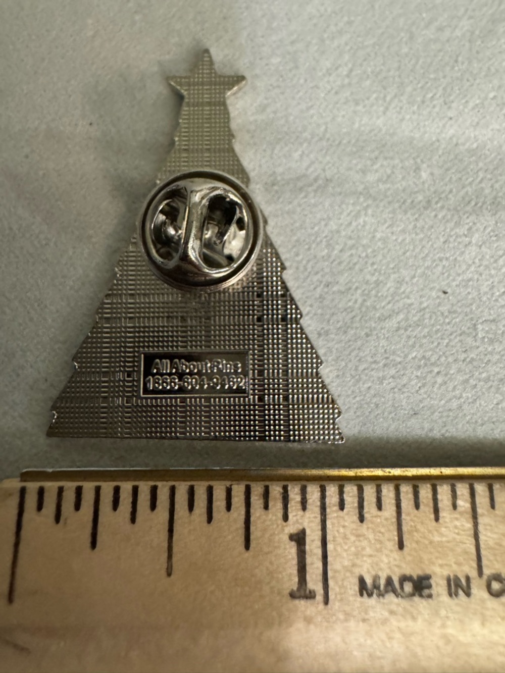Plaid Textured Silver Christmas Tree Pin with Star - Picture 2 of 4